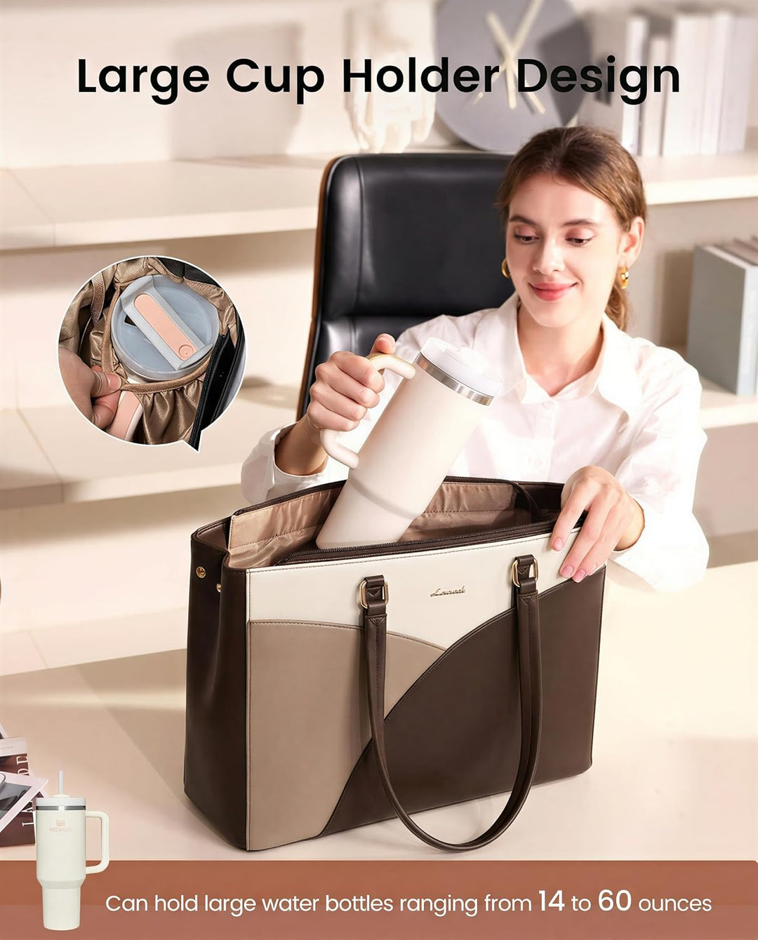 LOVEVOOK Laptoptasche Damen, Handtasche Gross Arbeitstasche Aktentasche | Wasserdicht PU Leder, Eleg
