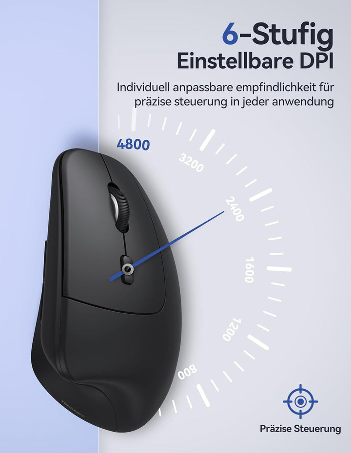 TECKNET Ergonomische Bluetooth Maus, 57g Leicht Wiederaufladbar Kabellose Vertikale Maus (BT 5.0/3.0