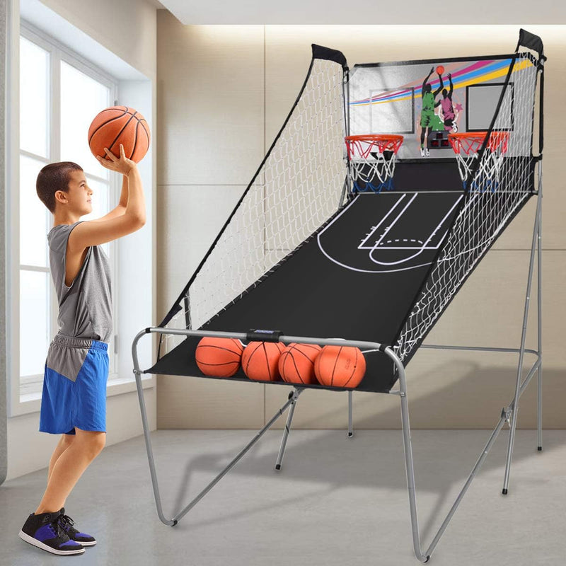 GOPLUS Basketball-Schiessmaschine, Basketballständer inkl. 4 Basketbälle und Pumpe, Basketballkorb k