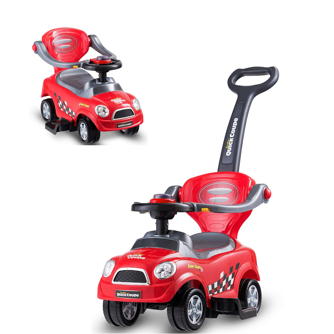 DREAMADE Rutschauto mit Schiebestange, Rutschfahrzeug mit abnehmbarem Sicherheitsbügel & Fussstützen