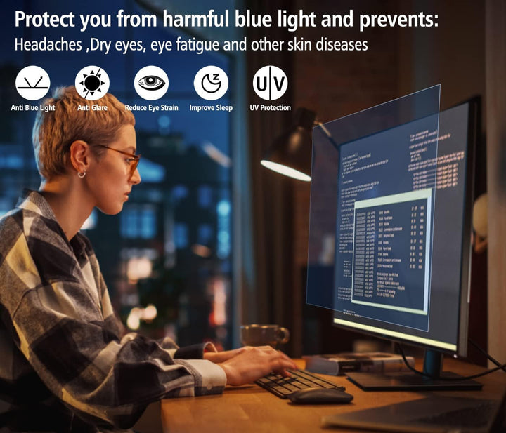 PYS 27 Zoll Blaulichtblockierende Displayschutzfolie für Computermonitor, Unisersal, abnehmbar, 16:9