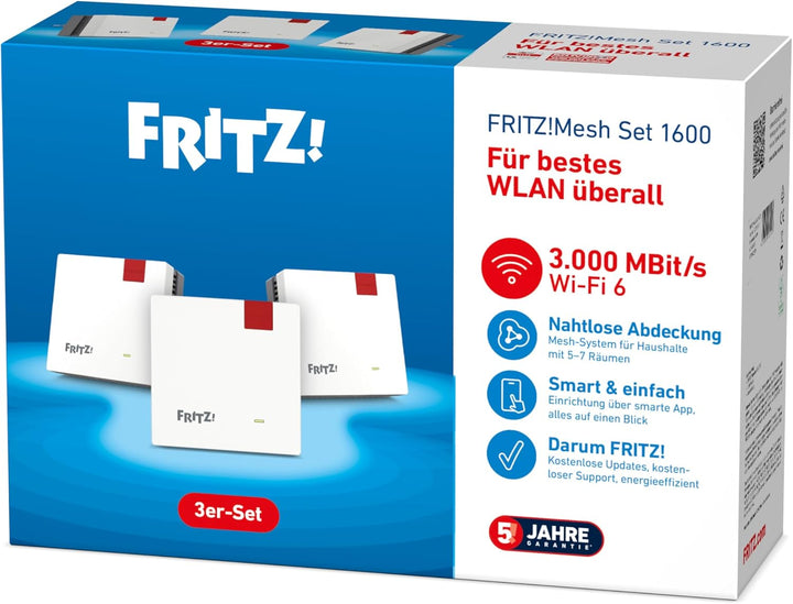 Fritz!Mesh Set 1600 3er-Set (3X Fritz!Repeater, ideal für Internetrouter oder Glasfasermodem (ONT),