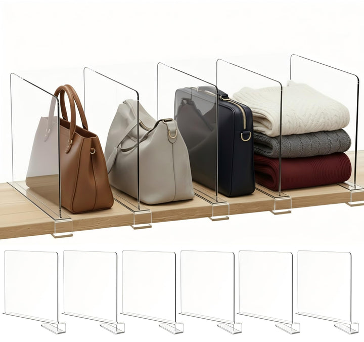 6 Stück Transparente Acryl Regaltrenner: Multifunktionaler Kleiderschrank Organizer - 30 x 20 cm Reg