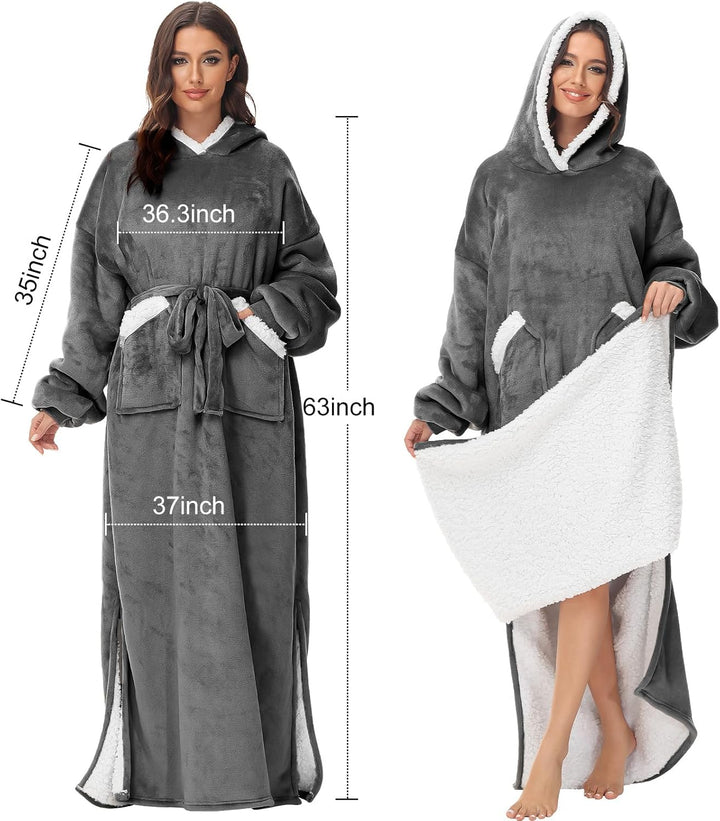 FEELJAM Hoodiedecken Kuscheldecke ärmel Decke mit Kapuze Grau Warme Decken für den Winter, zum Erwac