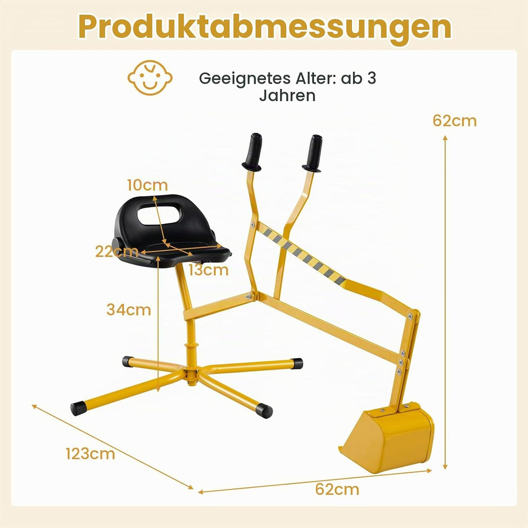 DREAMADE Kinder Bagger für Sandkasten, Metallbagger mit 360° drehbarem Sitz, Flexibler Schaufel, erg