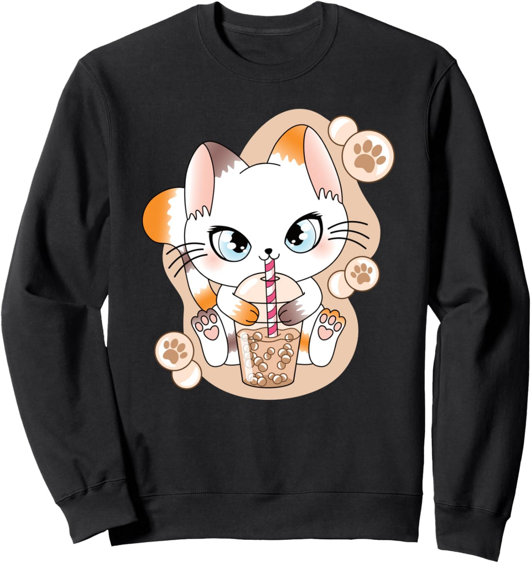 Japanische Anime Kawaii Bubble Tea Katze Boba Tea Otaku Sweatshirt