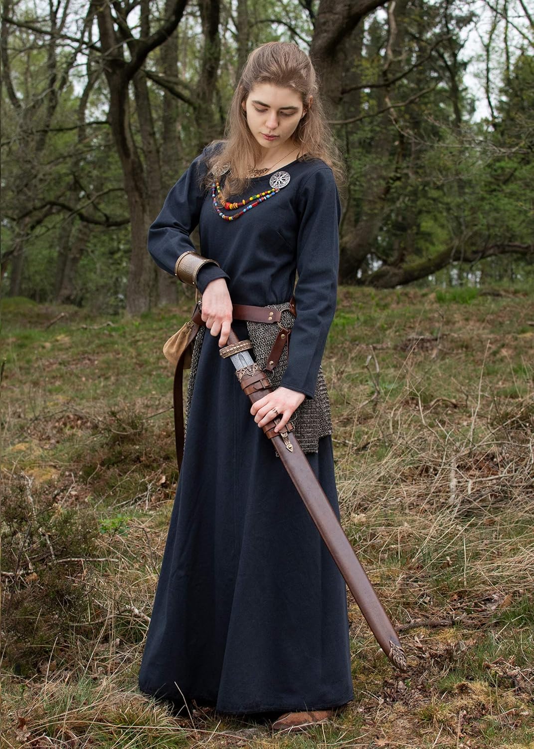 Mittelalter Kleid Afra Damen | Langarm Wikinger Kostüm bodenlang | LARP Gewandung aus Baumwolle für