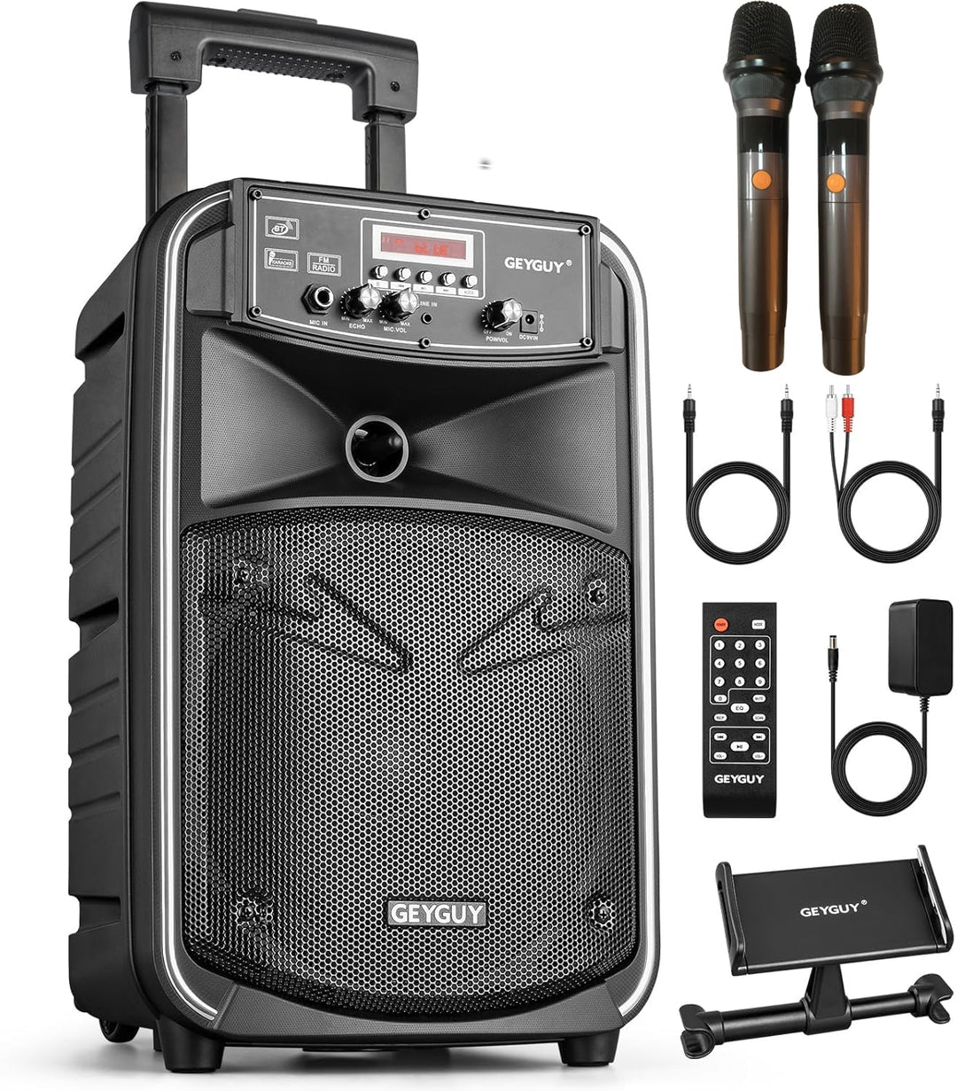 Tragbare Karaoke Maschine, 8 Zoll Mobile PA Anlage mit 2 drahtlosem Mikrofone, Wiederaufladbar Bluet