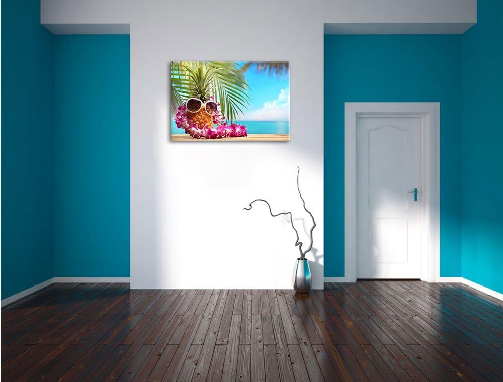 Ananas Urlaubsfeeling mit Sonnenbrille Format: 100x70 auf Leinwand, XXL riesige Bilder fertig gerahm