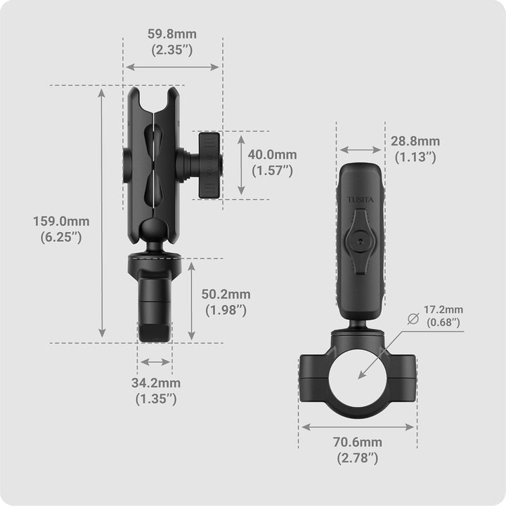 TUSITA Motorrad Lenkerhalterung - Kleine Basis mit Doppeltem Sockelarm Mittler - 1" B Grösse Medium