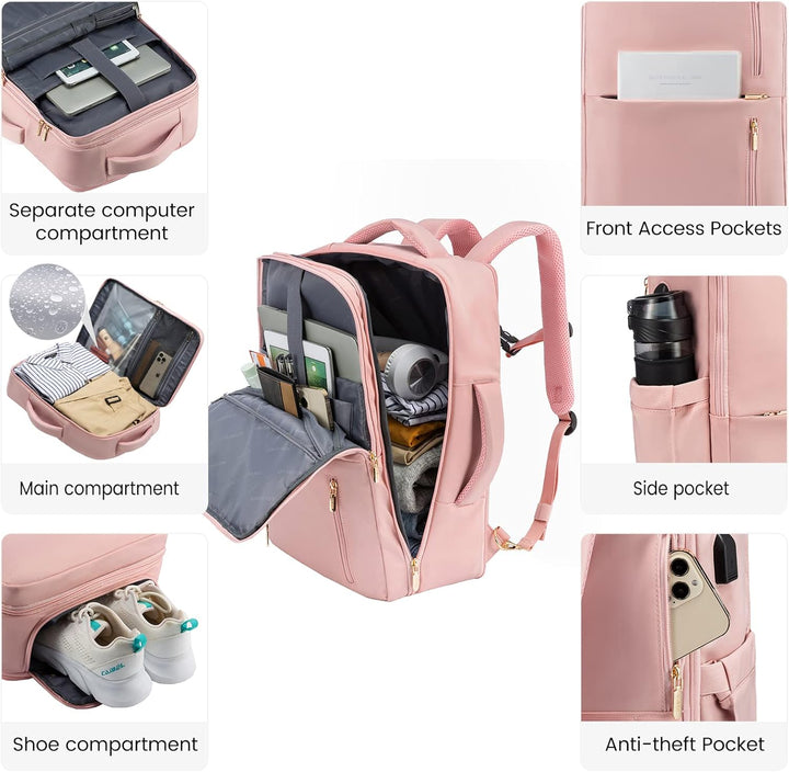 LOVEVOOK Reiserucksack Damen, Handgepäck Rucksack 55x40x20, Rucksack Damen gross mit Schuhfach & Nas
