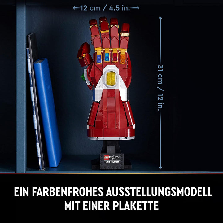 LEGO 76223 Marvel Iron Mans Nano Handschuh, Baubares Iron Man-Modell mit Infinity-Steinen, Filmset „