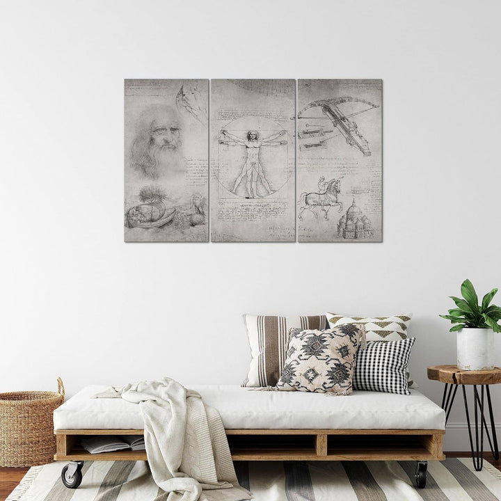 Runa Art Wandbilder Leonardo Da Vinci Bild XXL Wohnzimmer Schlafzimmer Grau Skizze Renaissance 120 x
