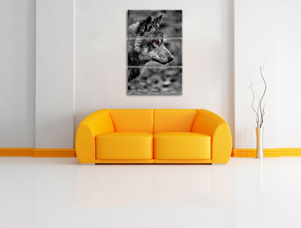anmutiger Wolf im Wald schwarz/weiss Deluxe 3-Teiler Leinwandbild 120x80 Bild auf Leinwand, XXL ries