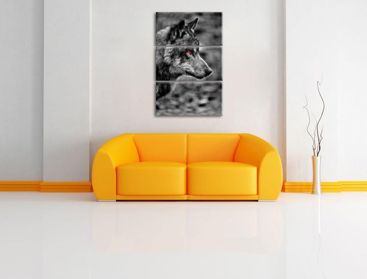 anmutiger Wolf im Wald schwarz/weiss Deluxe 3-Teiler Leinwandbild 120x80 Bild auf Leinwand, XXL ries