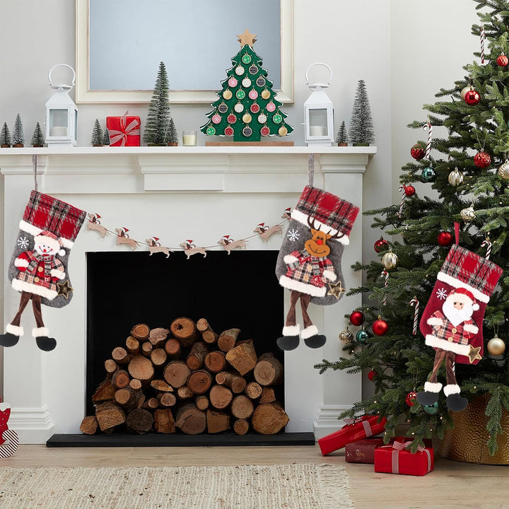 Nikolausstrumpf Kinder, 3 Stück Nikolausstiefel Weihnachtsstrümpfe zum Aufhängen und Befüllen für We