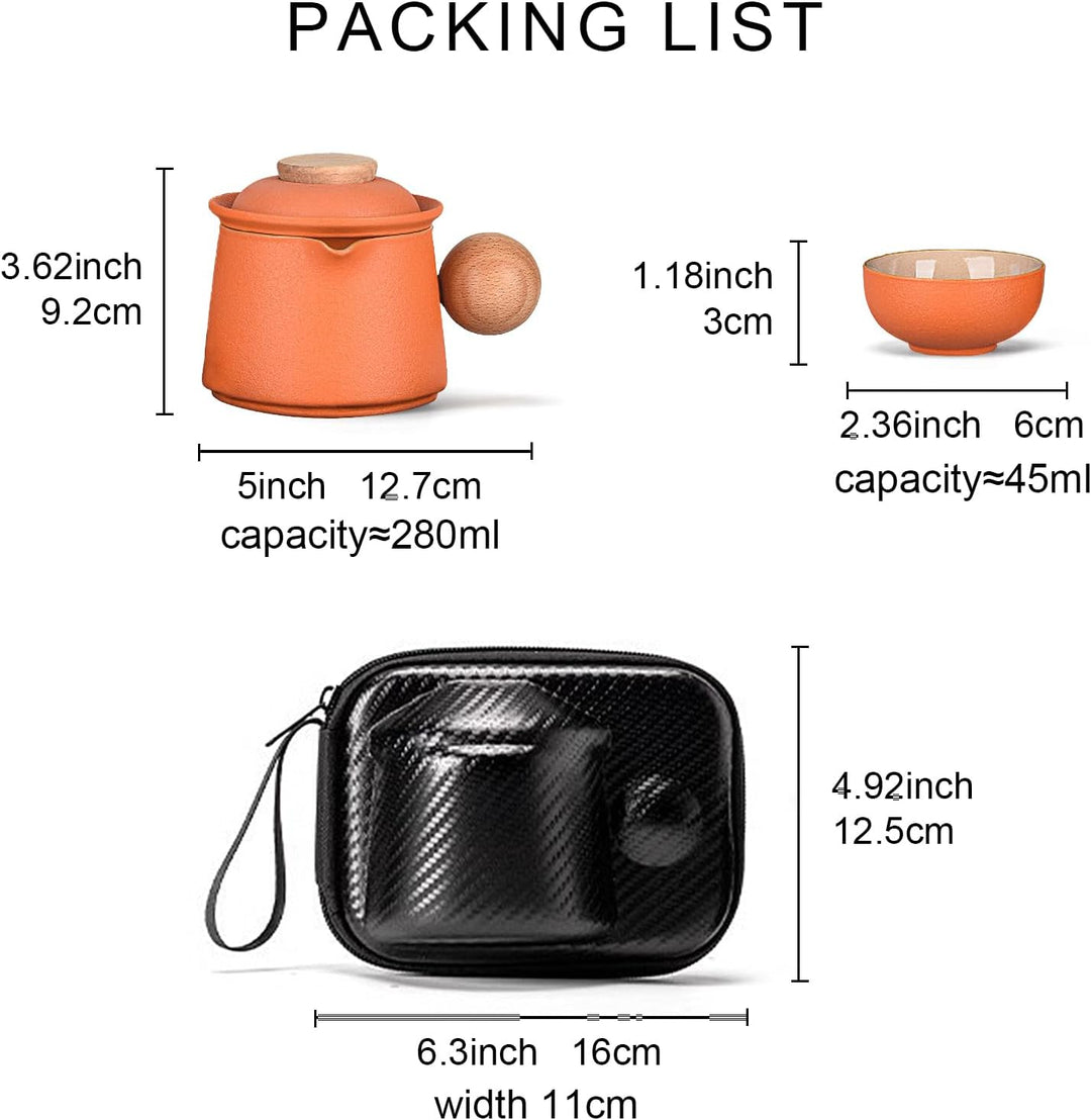 fanquare Porzellan Teeservice Orange Tragbarer Teeservice für unterwegs Chinese Kung Fu Teekanne mit