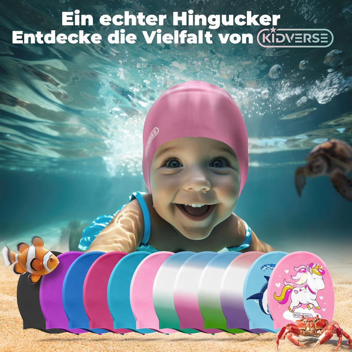 KIDVERSE Badekappe Mädchen - Wasserdichte Badekappe mit Anti-Rutsch-Noppen - Schwimmhaube mit UV-Sch