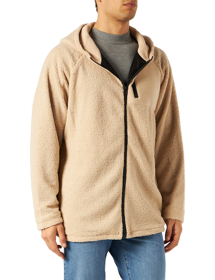 Urban Classics Herren Hooded Sherpa Zip Jacket, Beige (Darksand 00806)