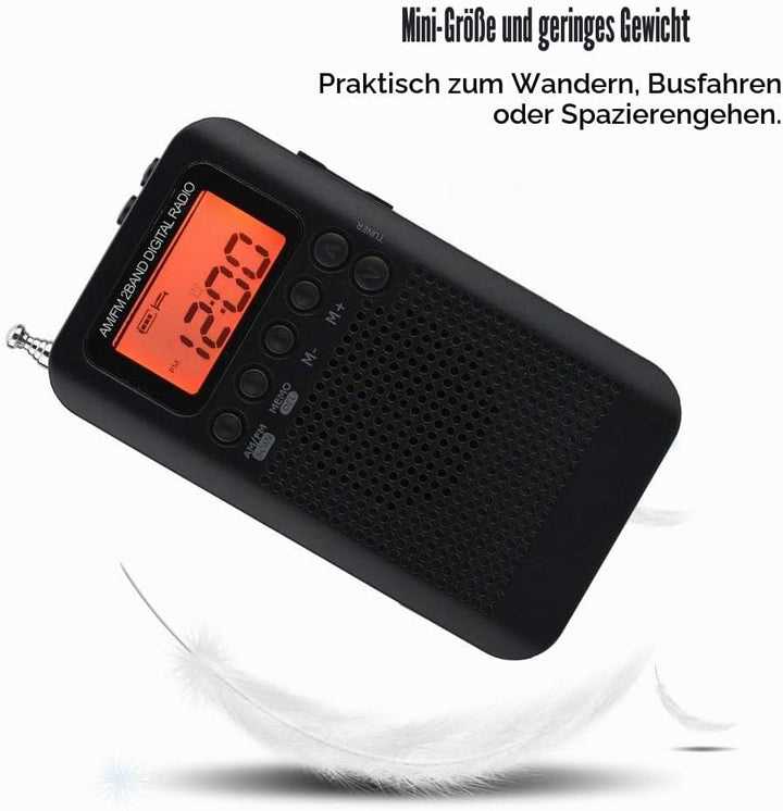 Tragbares Digitales AM FM Radio 2 Band Stereo Taschenradio mit ICD-Bildschirm, Kopfhörer