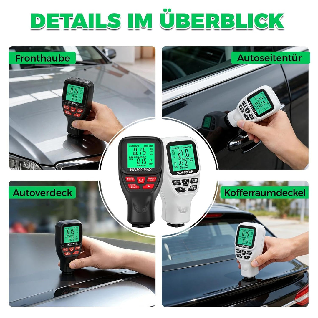 Digitales Lackmessgerät Auto, 0-2000 µm Lackdickenmessgerät für Auto, Einheitenumrechnung (Mikron, M