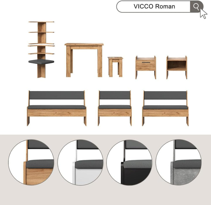 Vicco Esszimmer-Eckbank Roman, Schwarz, 43.5 x 43.5 cm Schwarz Sitzecke, Schwarz Sitzecke