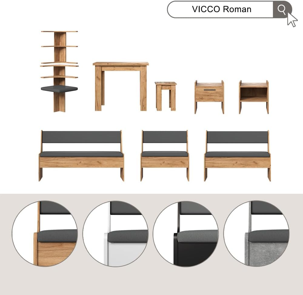 Vicco Esszimmer-Bank Roman, Bank für die Essecke, Schwarz, 76.6 x 41.5 cm Schwarz Bank 77 cm, Schwar