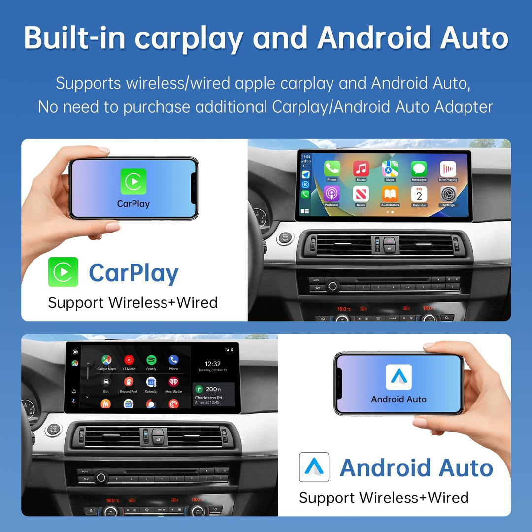 Road Top 12,3 Zoll Ultraschmaler Autoradio Carplay für BMW 5er F10 mit CIC | 2010-2011 Jahr, Linux H