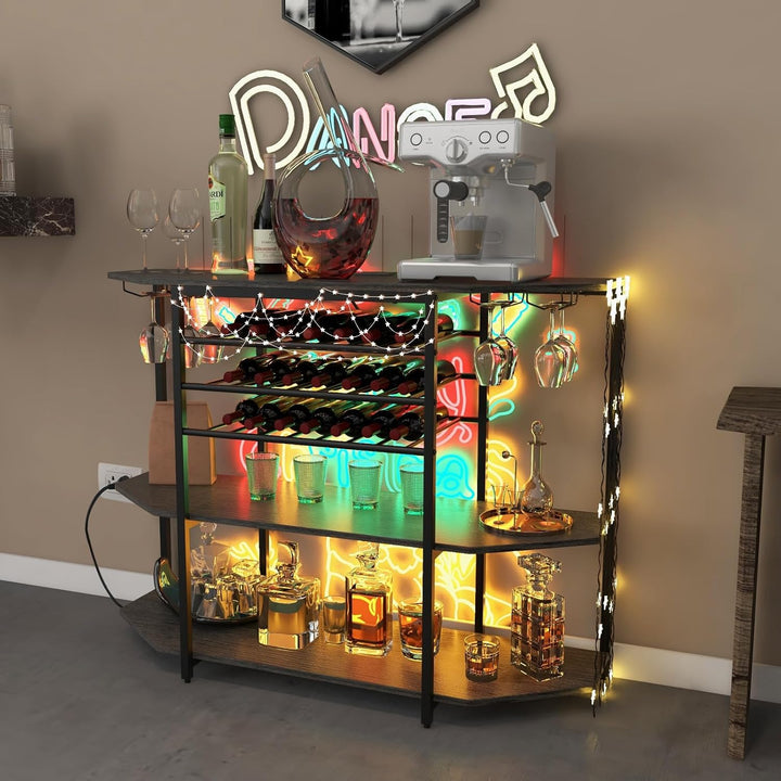 GIANTEX Sideboard mit Weinregal für 21 Flaschen, Schmaler Küchentisch mit 2 USB-Anschlüssen & 2 Stec