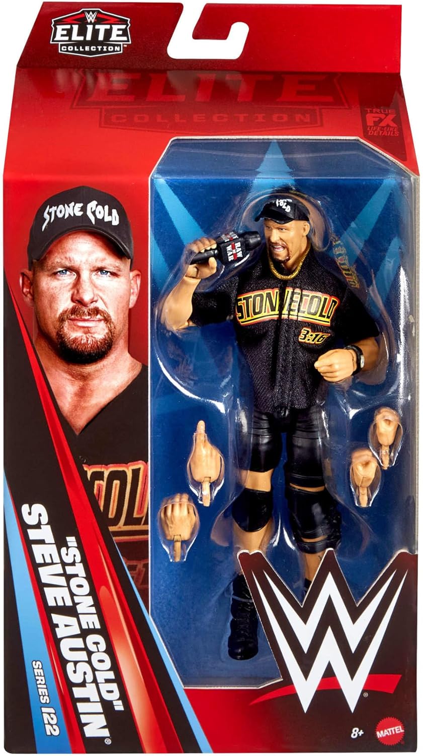 Mattel WWE Elite Actionfigur und Zubehör, Serie #122, ca. 15 cm grosse Sammelfigur Stone Cold Steve