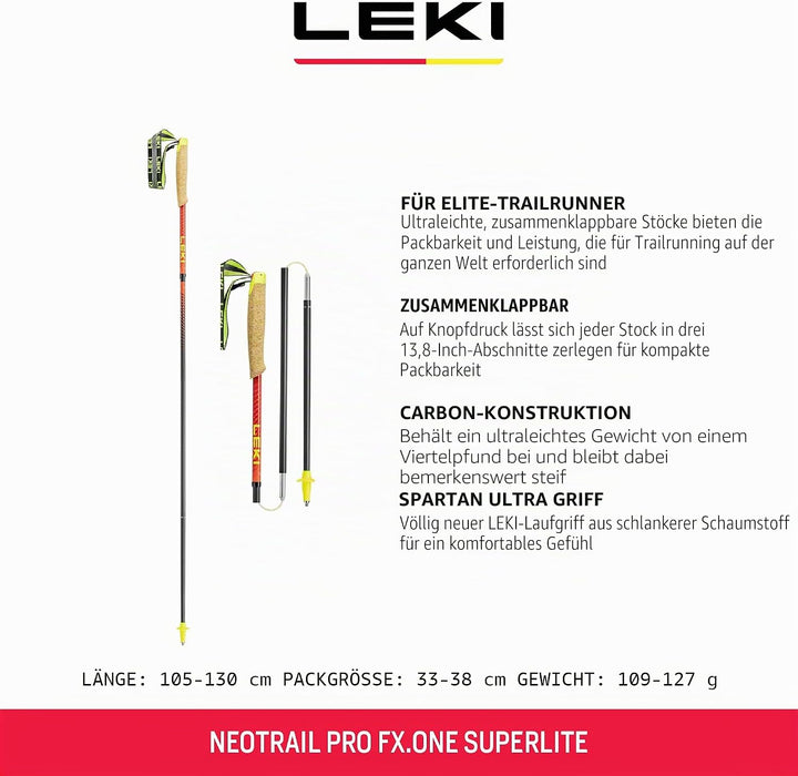LEKI Neotrail Pro FX.One Superlite Carbon Faltbare Leichte Trekkingstöcke 110 Naturalcarbon-Brightre