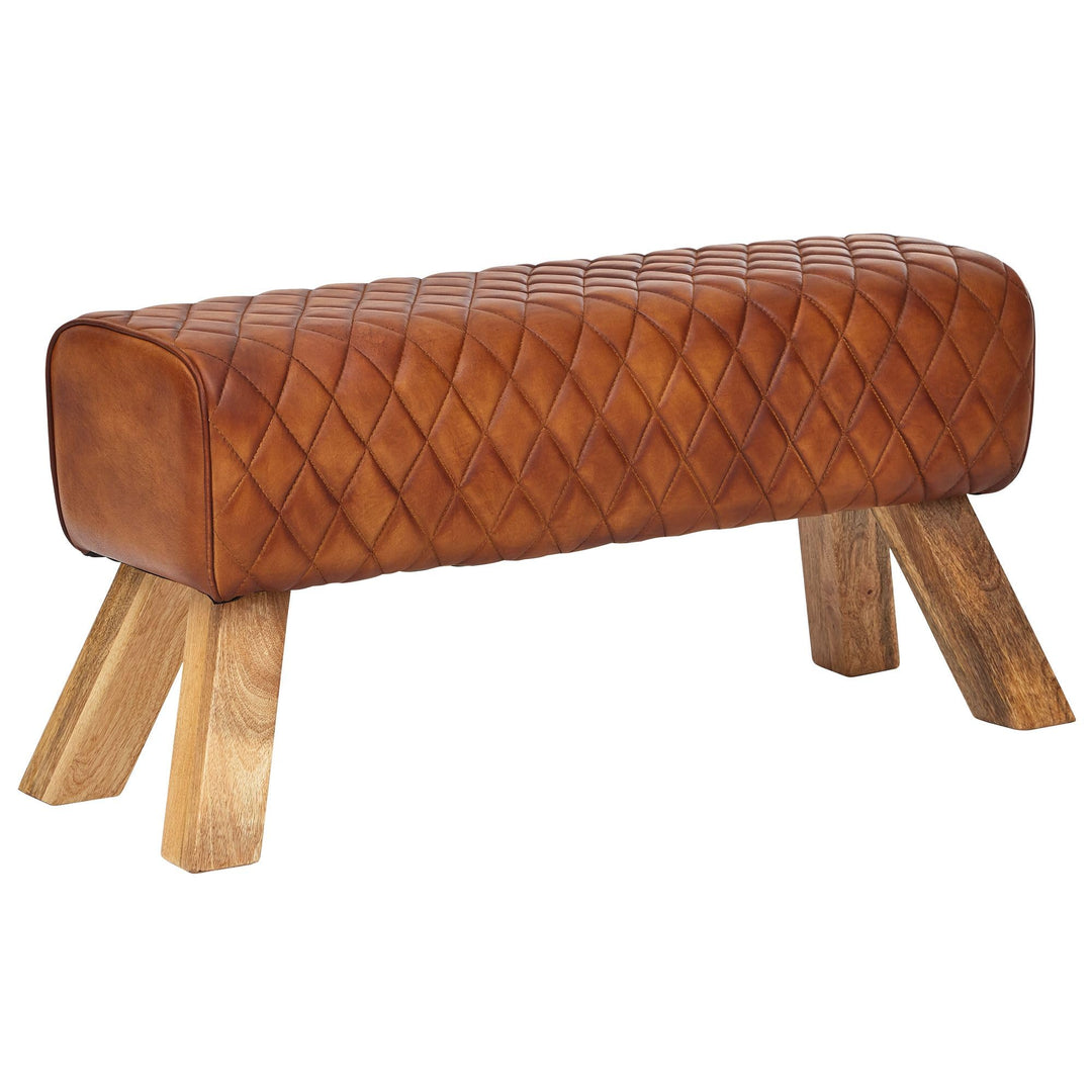 FineBuy Sitzbank Echtleder/Massivholz 89x46x35 cm Leder Modern Turnbock | Springbock Lederhocker | S