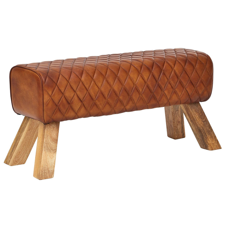 FineBuy Sitzbank Echtleder/Massivholz 89x46x35 cm Leder Modern Turnbock | Springbock Lederhocker | S