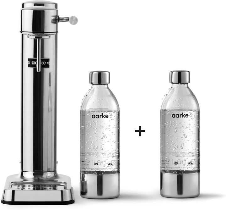 Aarke Carbonator 3, Wassersprudler aus Edelstahl mit 2 x BPA-frei Flaschen, Edelstahl Finish Edelsta
