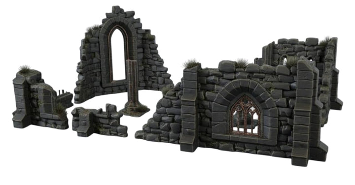 9er Set Klosterruinen für Tabletop – 28mm &amp; 32mm Gelände Gotische Ruinen, 3D-Druck aus PLA-Kunststof