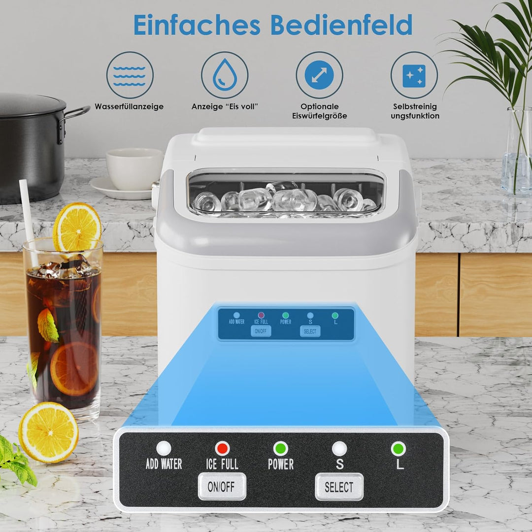 Eiswürfelmaschine, 12,0 kg24H, 9 Eiswürfel in 6 Minuten, 2 Grössen von Bullet Ice, Selbstreinigende
