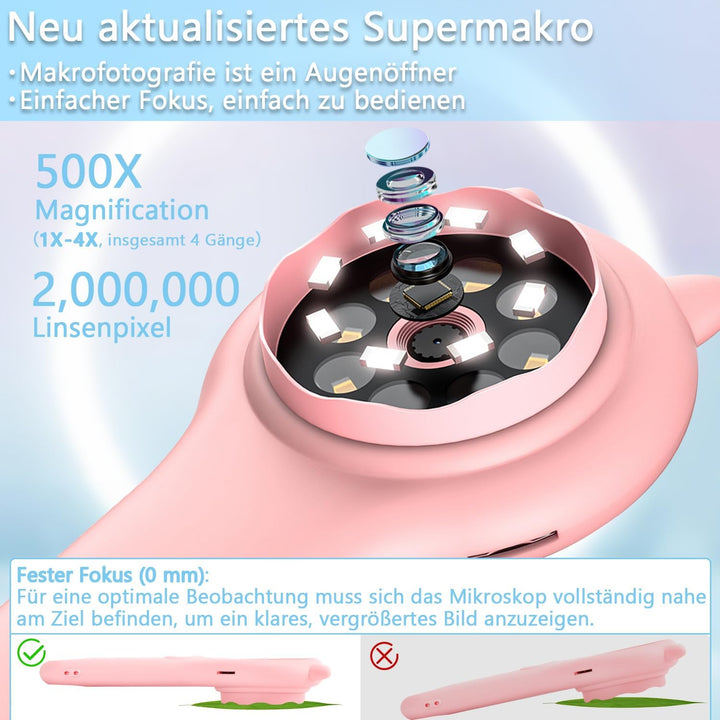 Mucek Handy Mikroskop für Kinder, 2,0" IPS-Bildschirm 500X Taschenmikroskop, 2MP Lens Pixels Mini-Mi