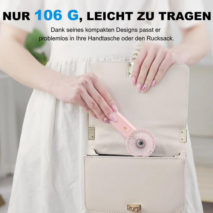 Handventilator, Mini Ventilator USB Wiederaufladbar, 5,5-16 Std. Laufzeit, 4 Windgeschwindigkeiten,