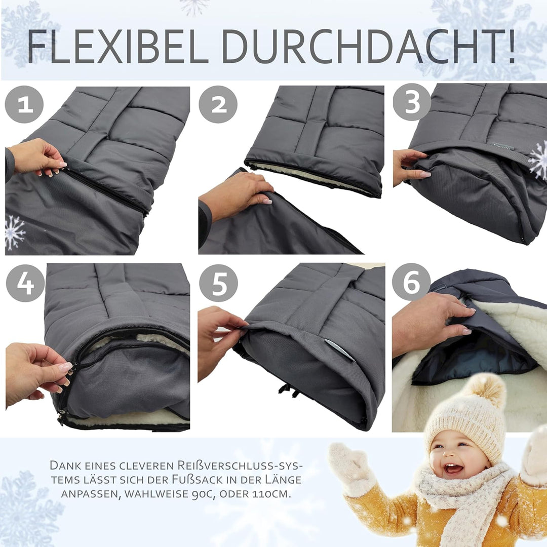 BAMBINIWELT Winterfusssack Fusssack für Kinderwagen, Buggy oder Schlitten, in Mumienform, aus Wolle,