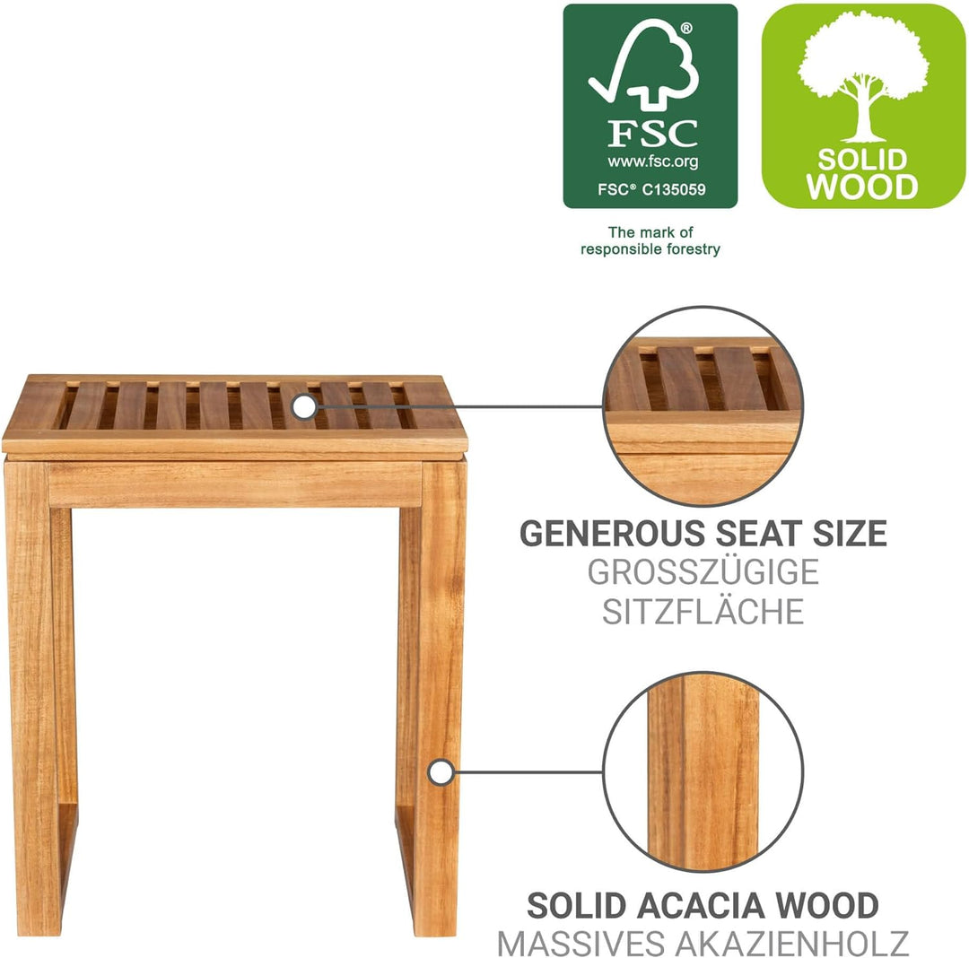 WENKO Hocker Mod. Fondi quadratischer Badhocker aus massivem Akazienholz FSC® Zertifiziert 60 x 39 x