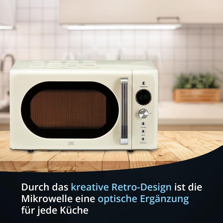 KHG Mikrowelle MW-20R2(C) 20L aus Metall in creme, 8 Automatikprogramme, 6 Mikrowellenleistungen, bi