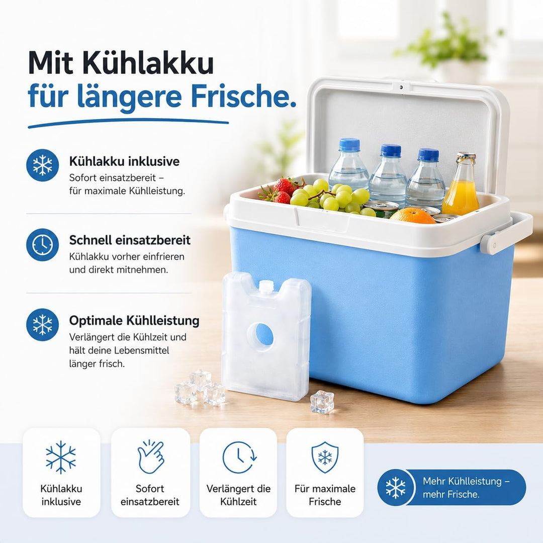 Kühlbox 15 Liter mit mobilen Kühlakku/Kühlelement für extra Lange Kühlung - Kühltasche/Thermobox Bla
