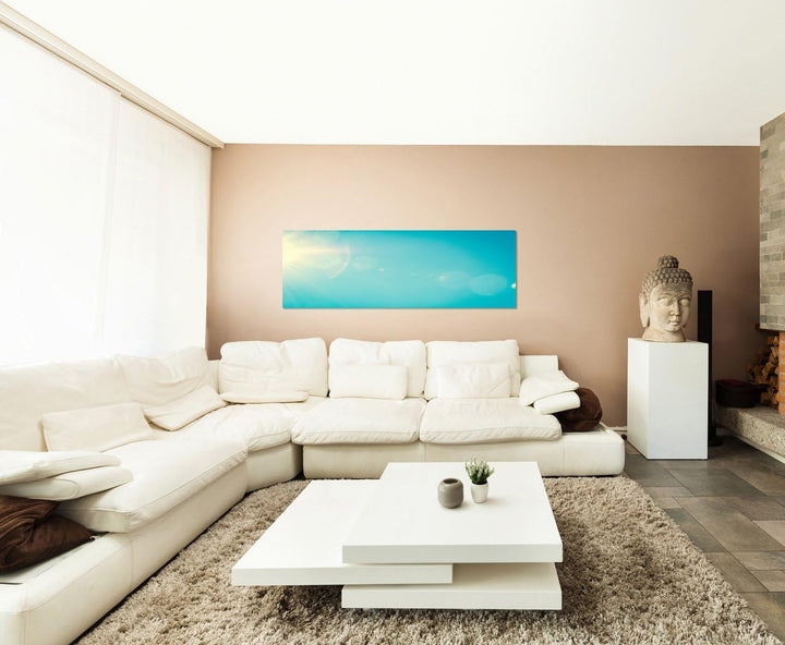Paul Sinus Art Panoramabild auf Leinwand und Keilrahmen 150x50cm Sommer Himmel Sonnenstrahlen