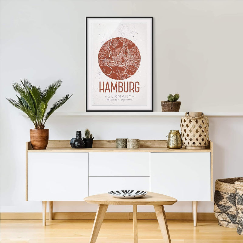 Bild mit Rahmen - Stadtplan Hamburg - Retro - Rahmenfarbe Schwarz, 40 x 30 cm 40cm x 30cm Schwarz, 4