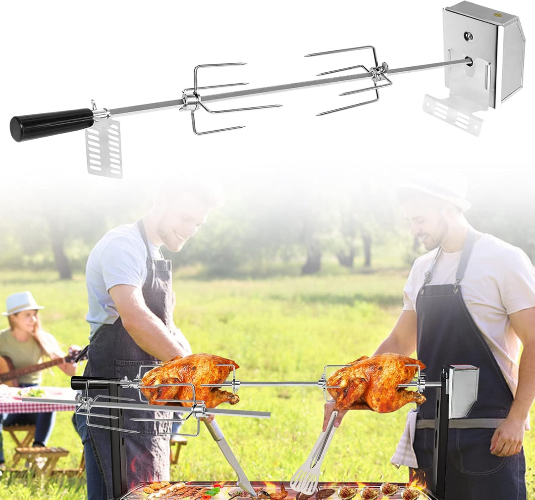 HENGMEI Edelstahl Grillspiess Set 107cm BBQ Fleischklammer mit Motor inkl.2 x Fleischnadeln, 220V -