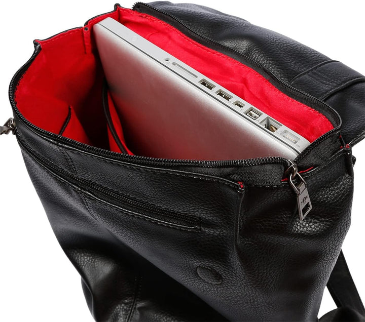 Christian Wippermann grosser Damen Rucksack Tasche in Leder Optik mit Laptopfach schwarz, Schwarz