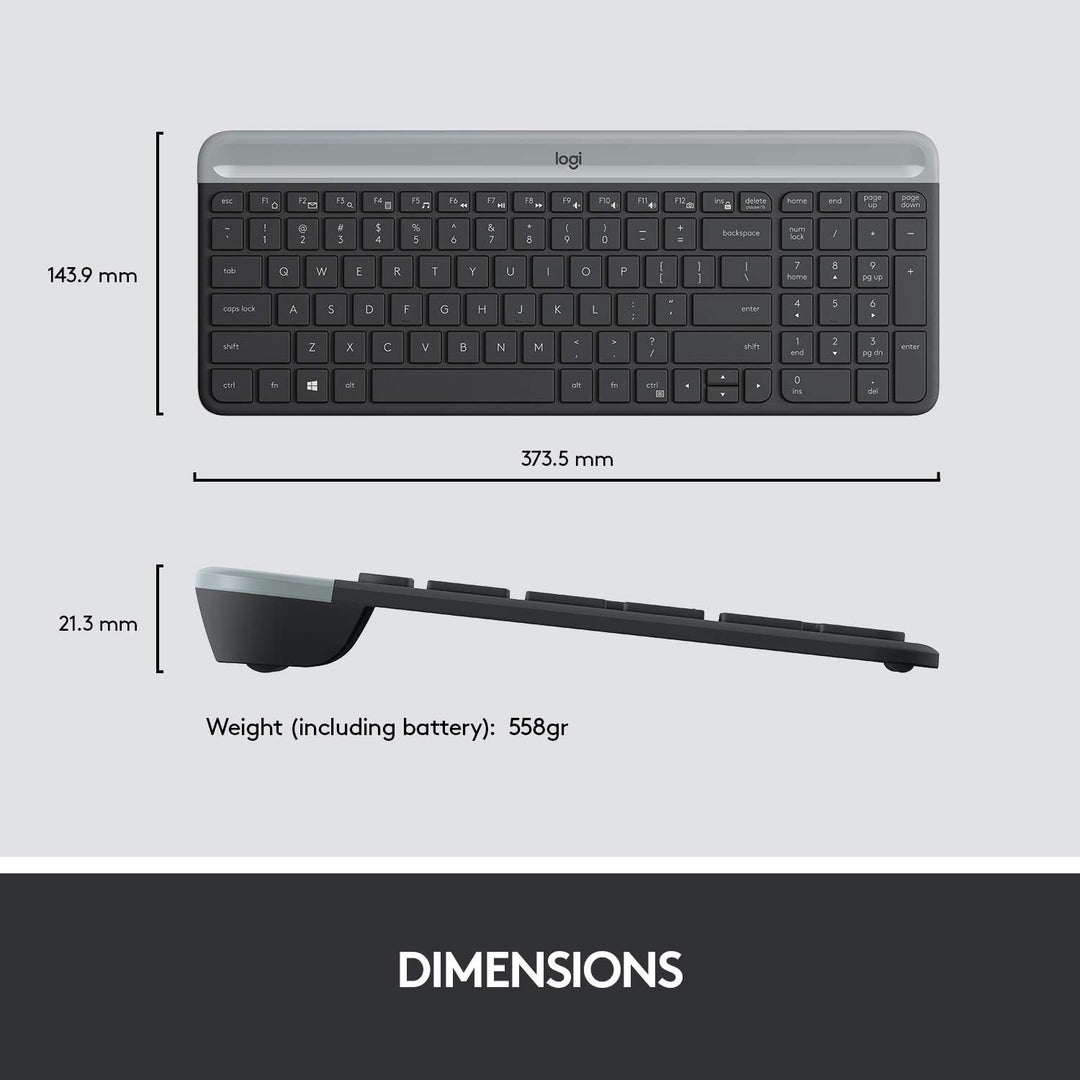 Logitech MK470 Slim Combo Kabelloses Tastatur-Maus-Set, 2.4 GHz Verbindung via Nano-USB-Empfänger, 1