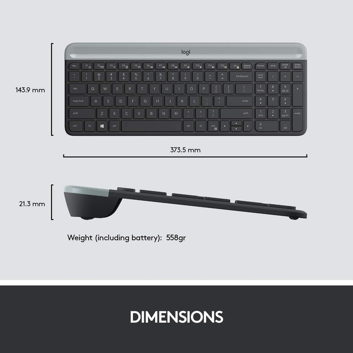 Logitech MK470 Slim Combo Kabelloses Tastatur-Maus-Set, 2.4 GHz Verbindung via Nano-USB-Empfänger, 1