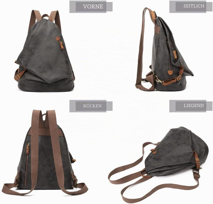 Retro Segeltuch Rucksack PU Vintage Rucksäcke PU Leder Daypack Reisetasche Schulterrucksack für Herr
