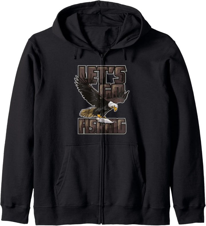 Retro Angler Adler Lets Go Fishing Spruch Kapuzenjacke